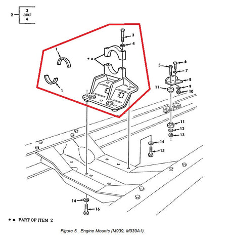 USED, TAKE OFF - FRONT ENGINE MOUNT ASSEMBLY FOR M809, M939, & M939A1 - 11664493